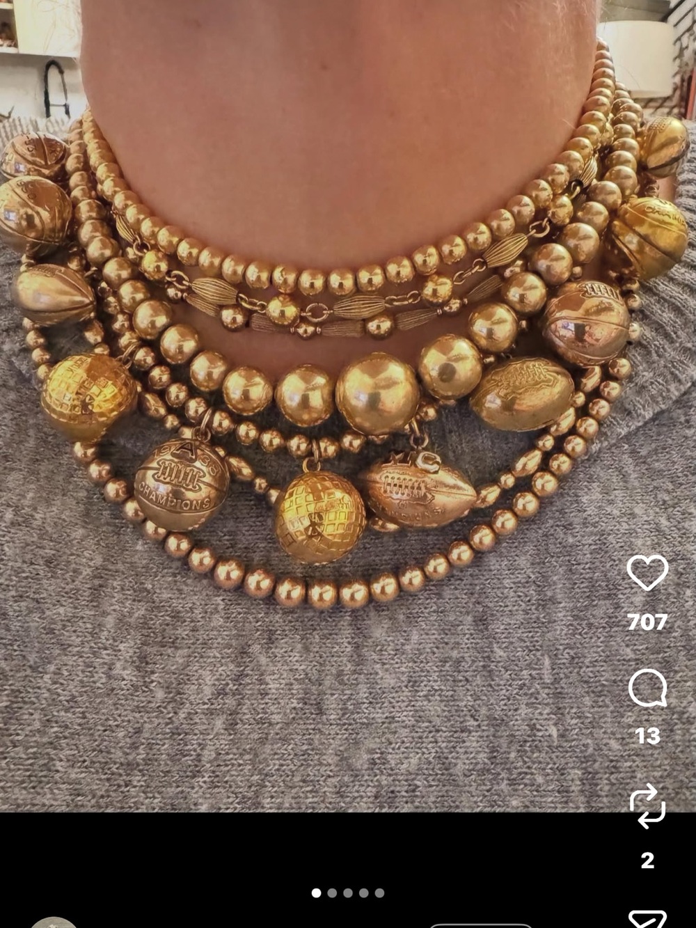 Vintage Signed Monet Gold-Tone Metal Beaded Necklace